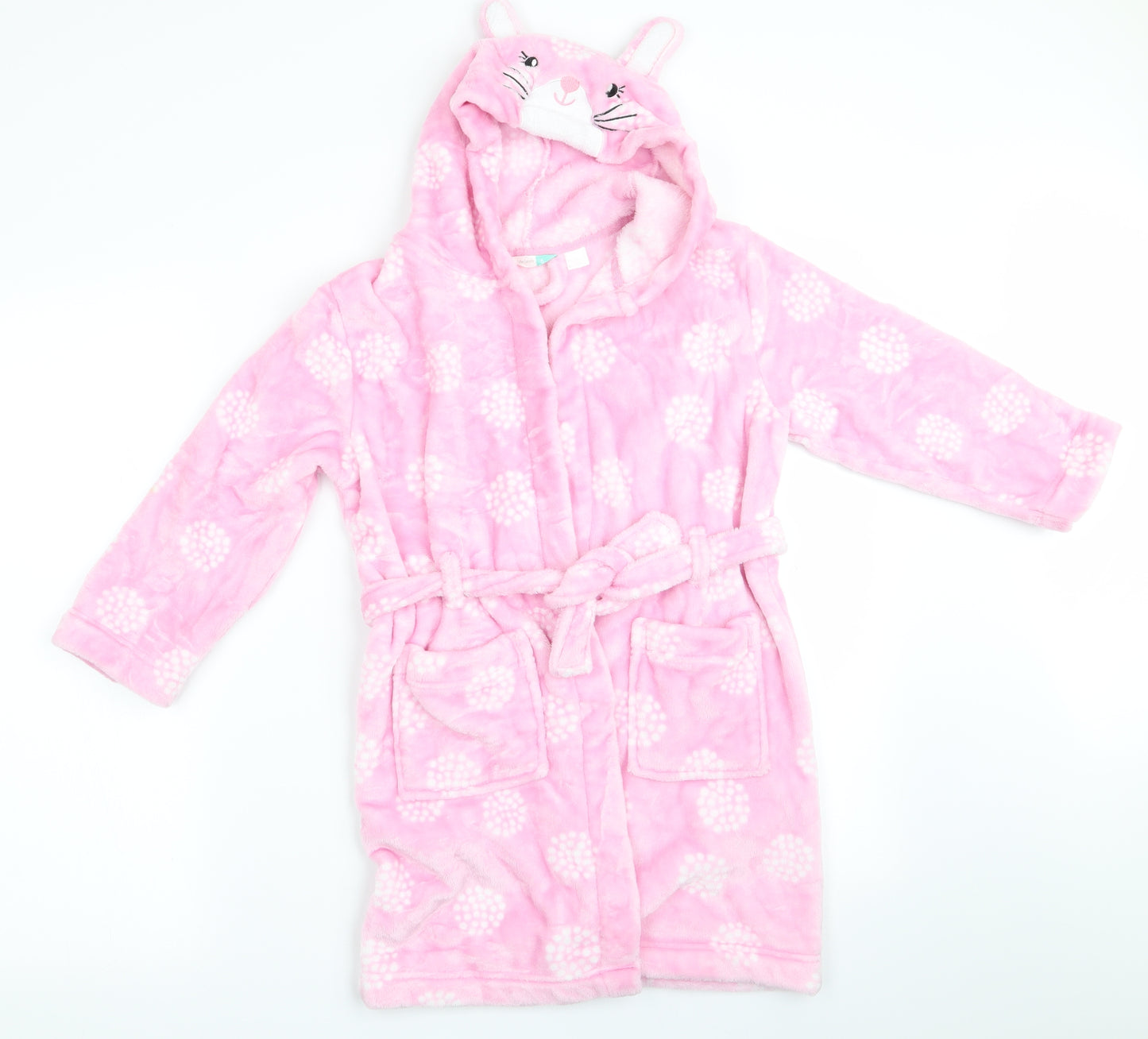 John Lews Girls Pink Animal Print   Robe Size 6 Years  - Rabbit Ears Hood