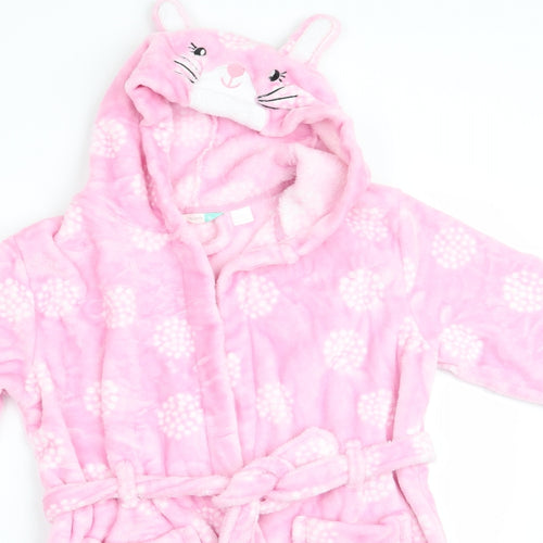 John Lews Girls Pink Animal Print   Robe Size 6 Years  - Rabbit Ears Hood