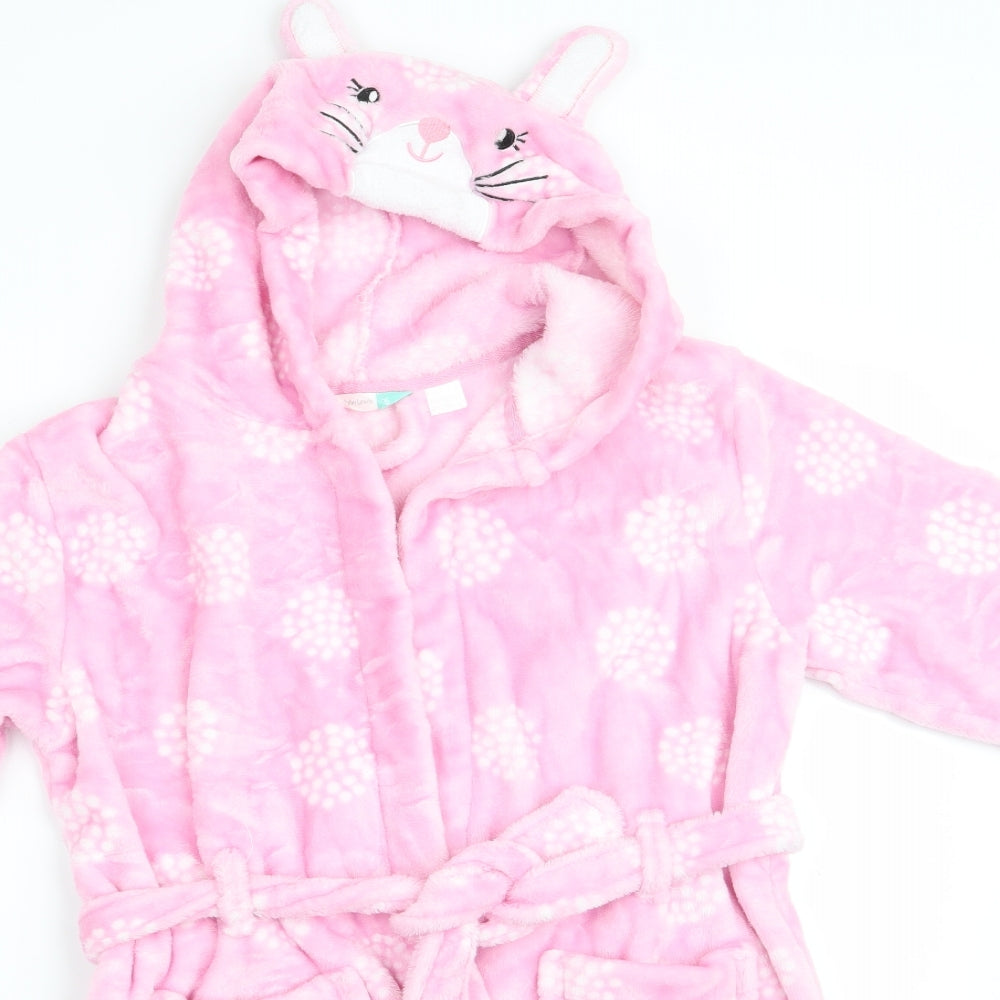 John Lews Girls Pink Animal Print   Robe Size 6 Years  - Rabbit Ears Hood