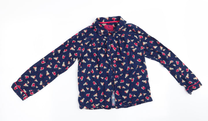 TU Girls Blue Animal Print Pyjama Top Size 8-9 Years - Robin Christmas