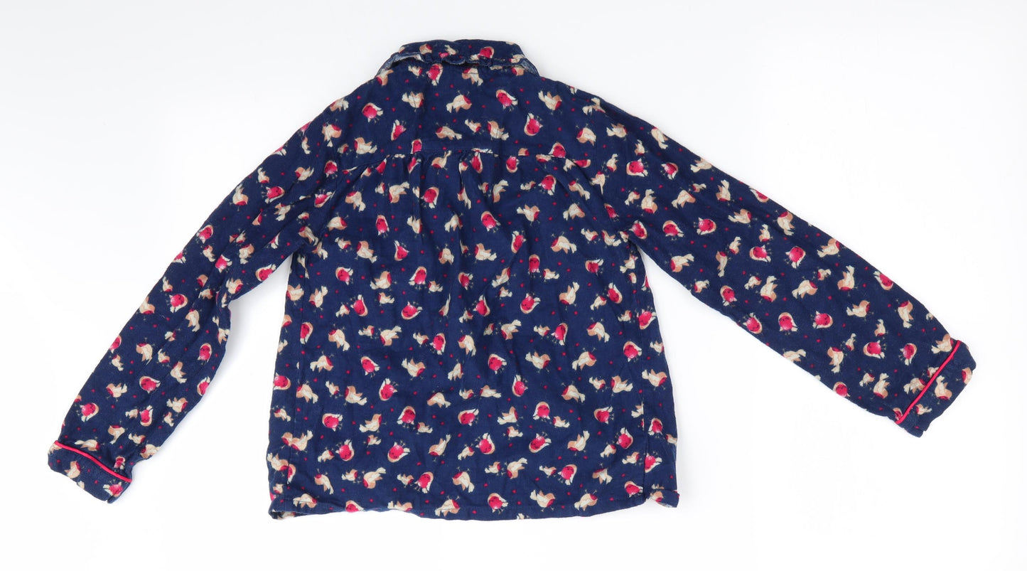 TU Girls Blue Animal Print   Pyjama Top Size 8-9 Years  - Robin Christmas