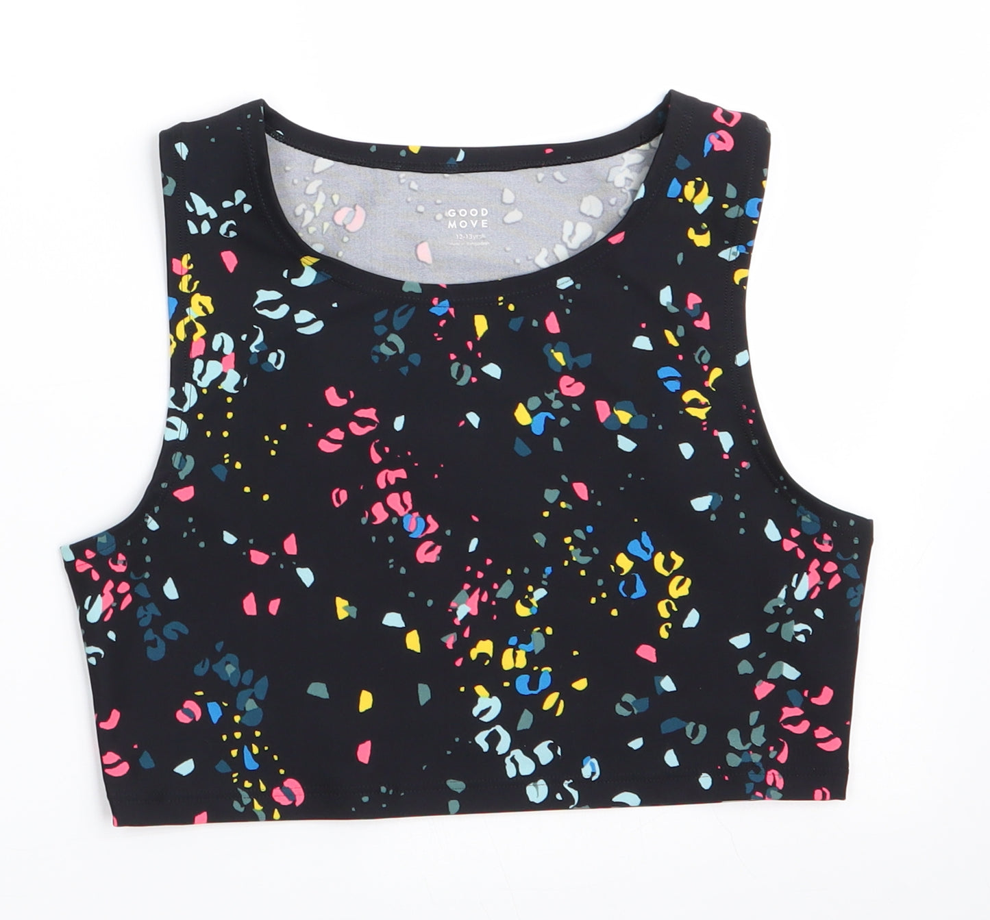 Marks and Spencer Girls Black Animal Print  Basic T-Shirt Size 12-13 Years  - Cropped Top