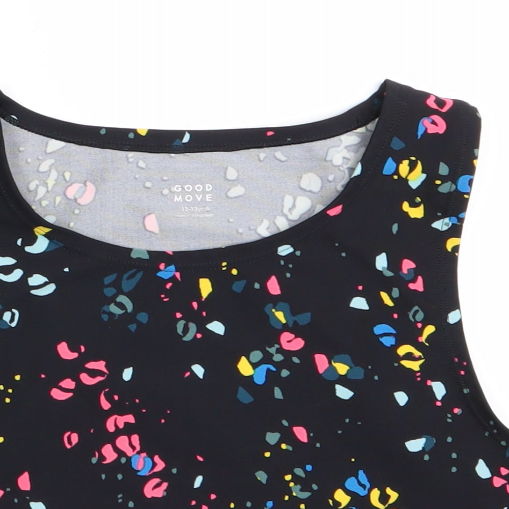 Marks and Spencer Girls Black Animal Print  Basic T-Shirt Size 12-13 Years  - Cropped Top