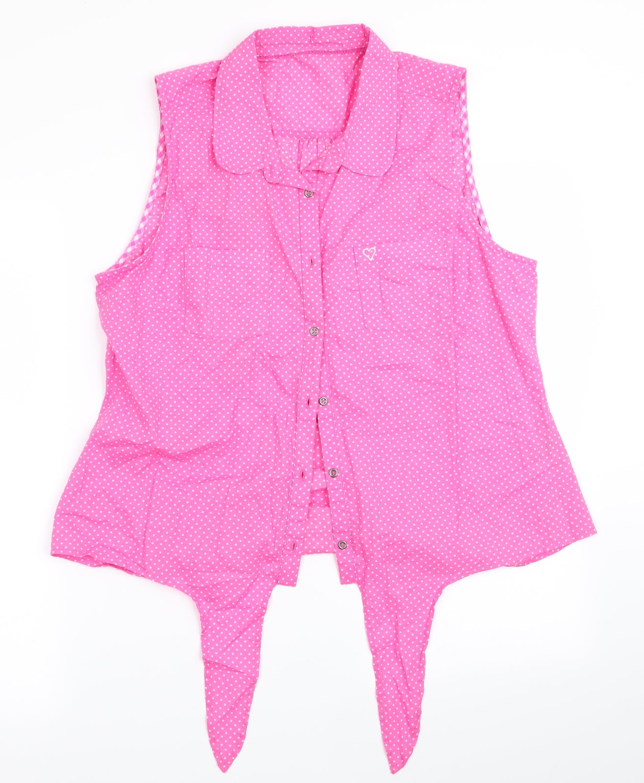 George Womens Pink Polka Dot  Basic Blouse Size 16  - Tie Front Detail