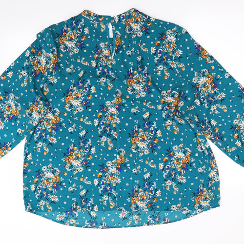 TU Womens Blue Floral  Basic Blouse Size 22