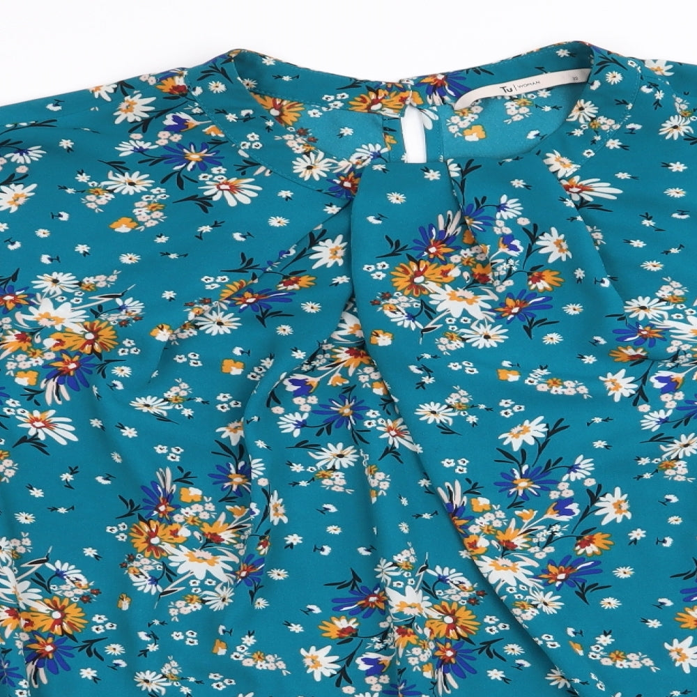 TU Womens Blue Floral  Basic Blouse Size 22