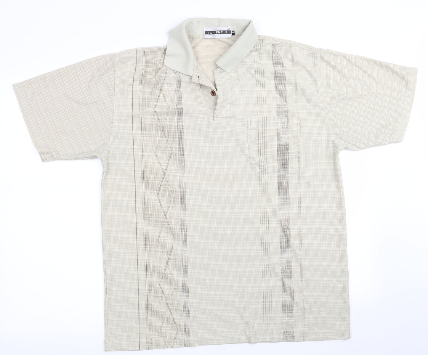 High Profile Mens Beige Striped   Polo Size L