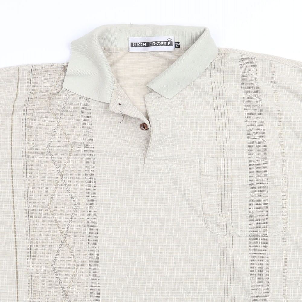 High Profile Mens Beige Striped   Polo Size L