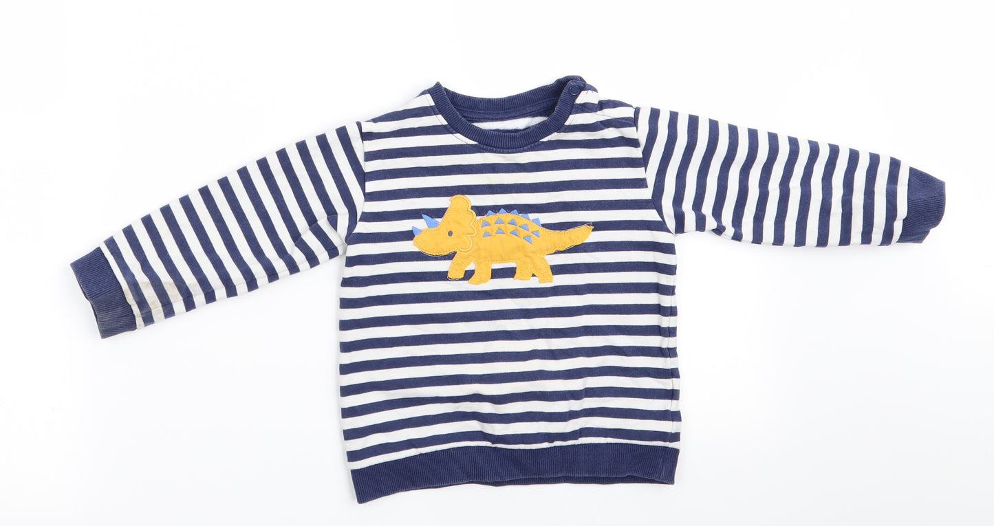 Marks and Spencer Boys Blue Striped  Pullover Casual Size 18-24 Months  - Dinasour Logo