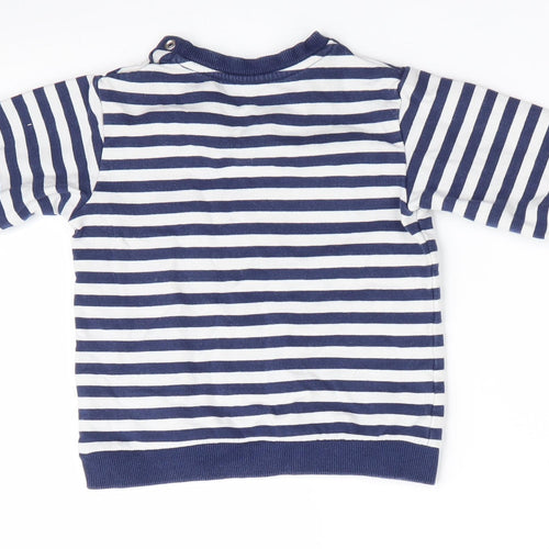 Marks and Spencer Boys Blue Striped  Pullover Casual Size 18-24 Months  - Dinasour Logo