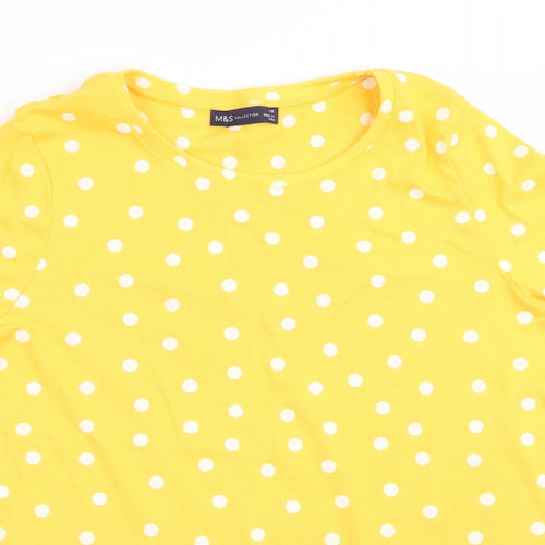 Marks and Spencer Womens Yellow Polka Dot  Basic T-Shirt Size 18