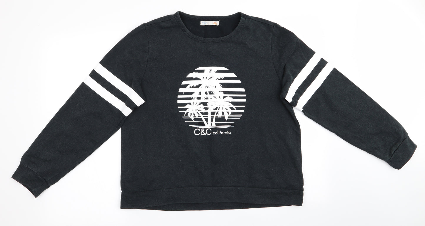 C&C California Womens Black Floral  Pullover Sweatshirt Size L  - Palm Trees