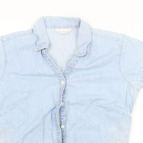 BCASUAL Womens Blue Floral  Basic Button-Up Size 12
