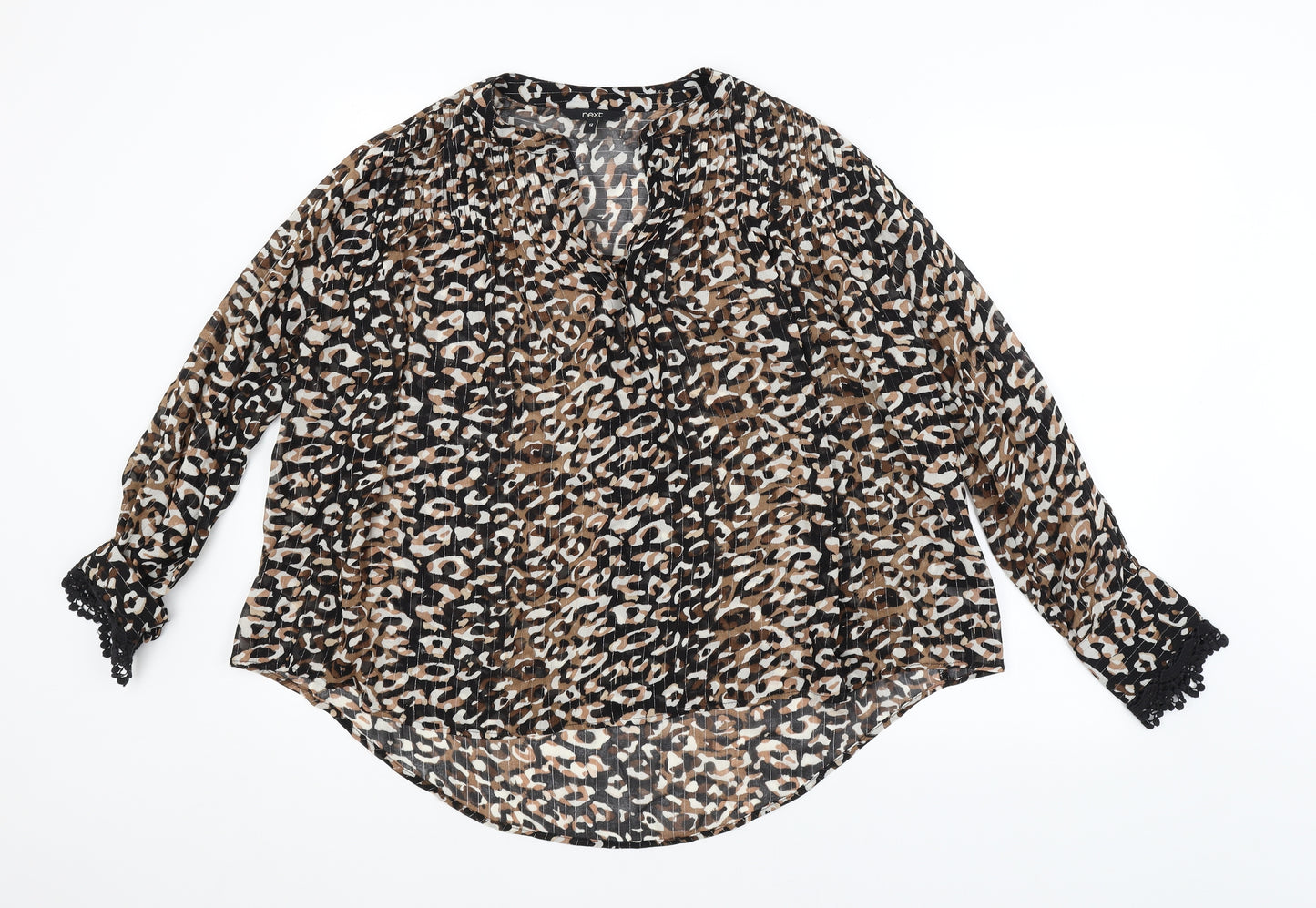 NEXT Womens Brown Animal Print  Basic Button-Up Size 12