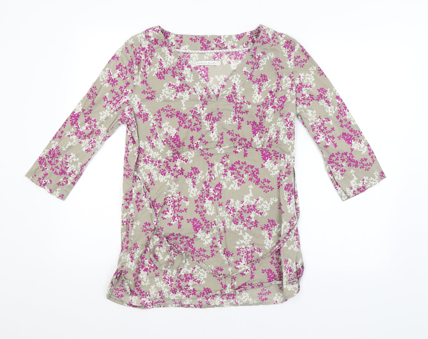 Preworn Womens Grey Floral  Basic Blouse Size 12