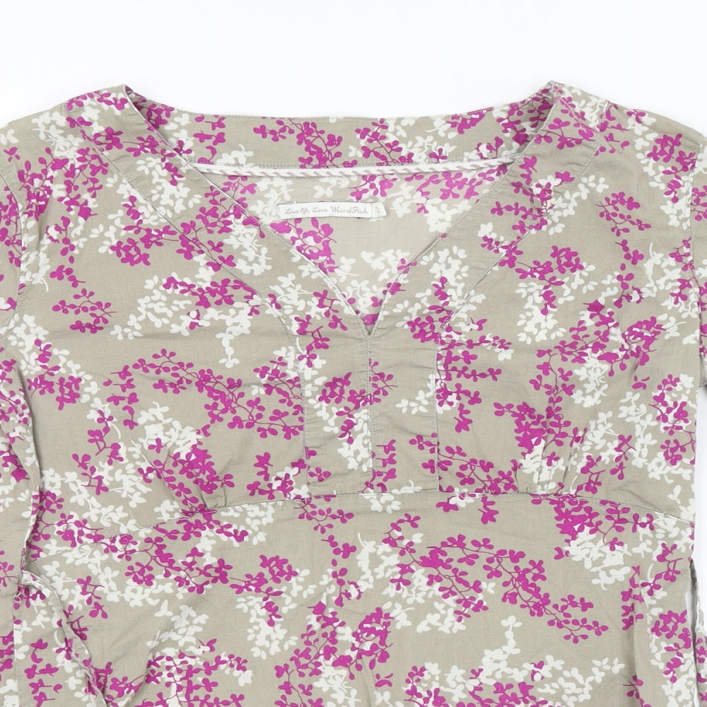 Preworn Womens Grey Floral  Basic Blouse Size 12