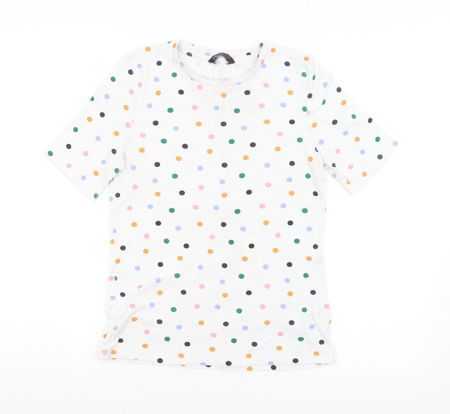 M&S Womens White Polka Dot  Basic T-Shirt Size 10