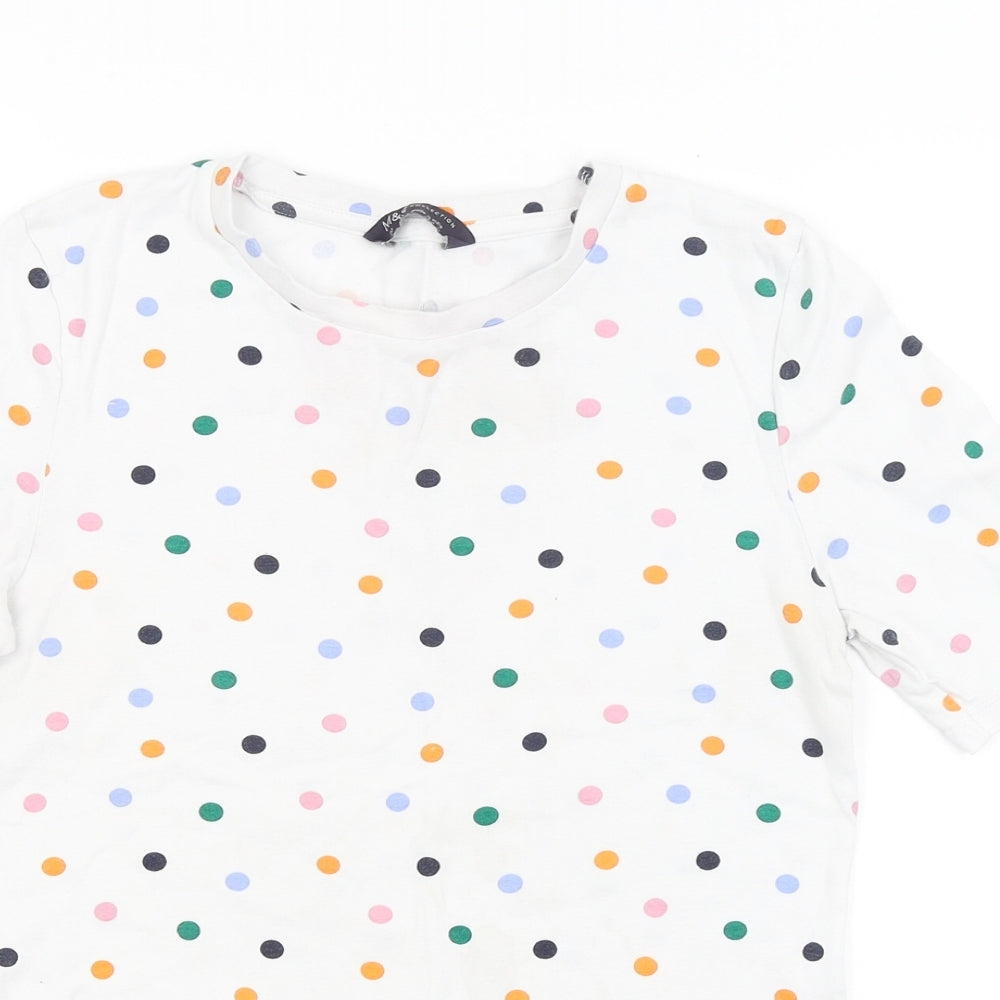 M&S Womens White Polka Dot  Basic T-Shirt Size 10