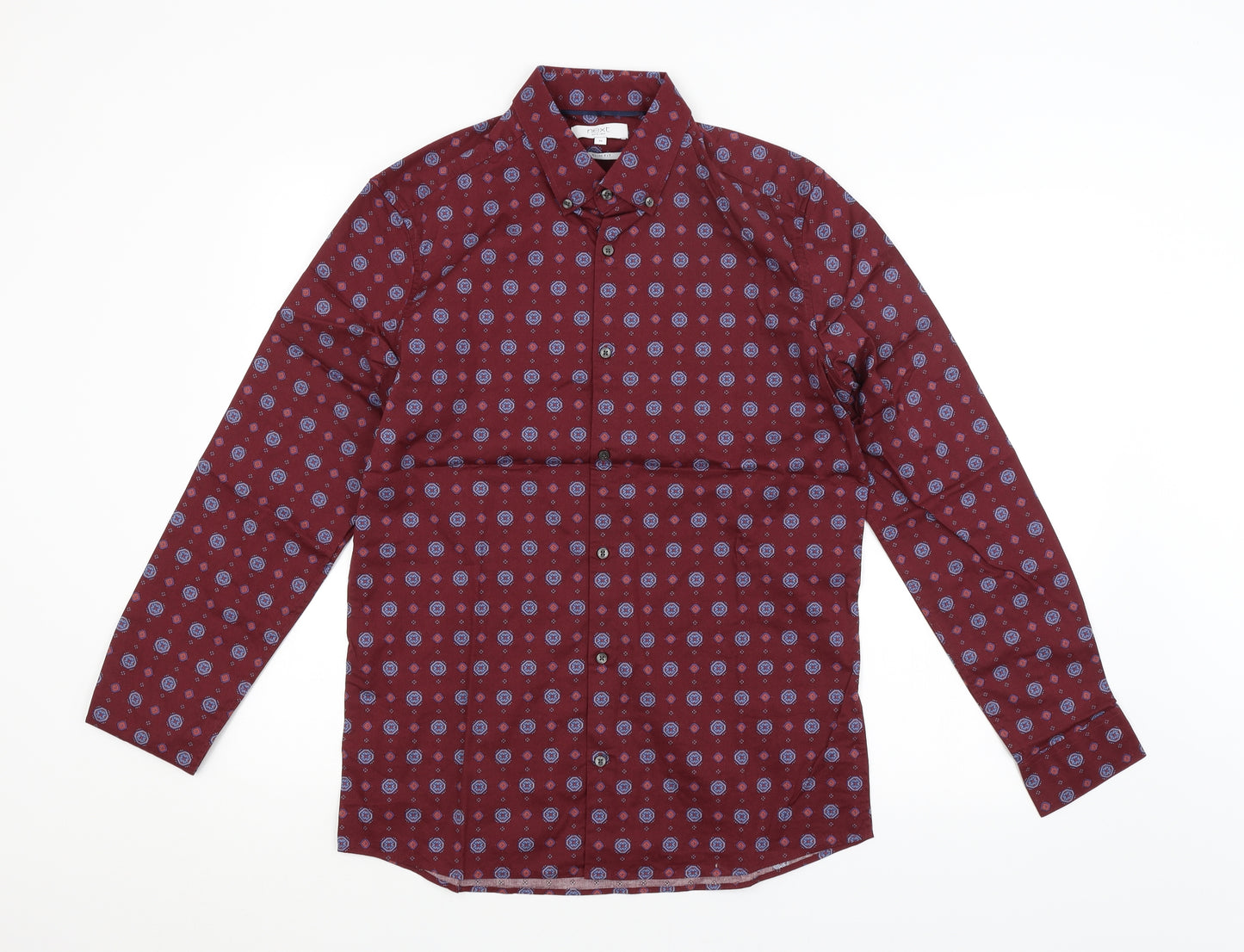 NEXT Mens Red Argyle/Diamond   Button-Up Size M