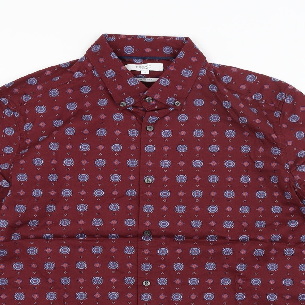 NEXT Mens Red Argyle/Diamond   Button-Up Size M