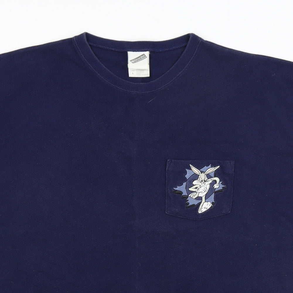Preworn Mens Blue    Polo Size L  - Bugs Bunny Looney Tunes