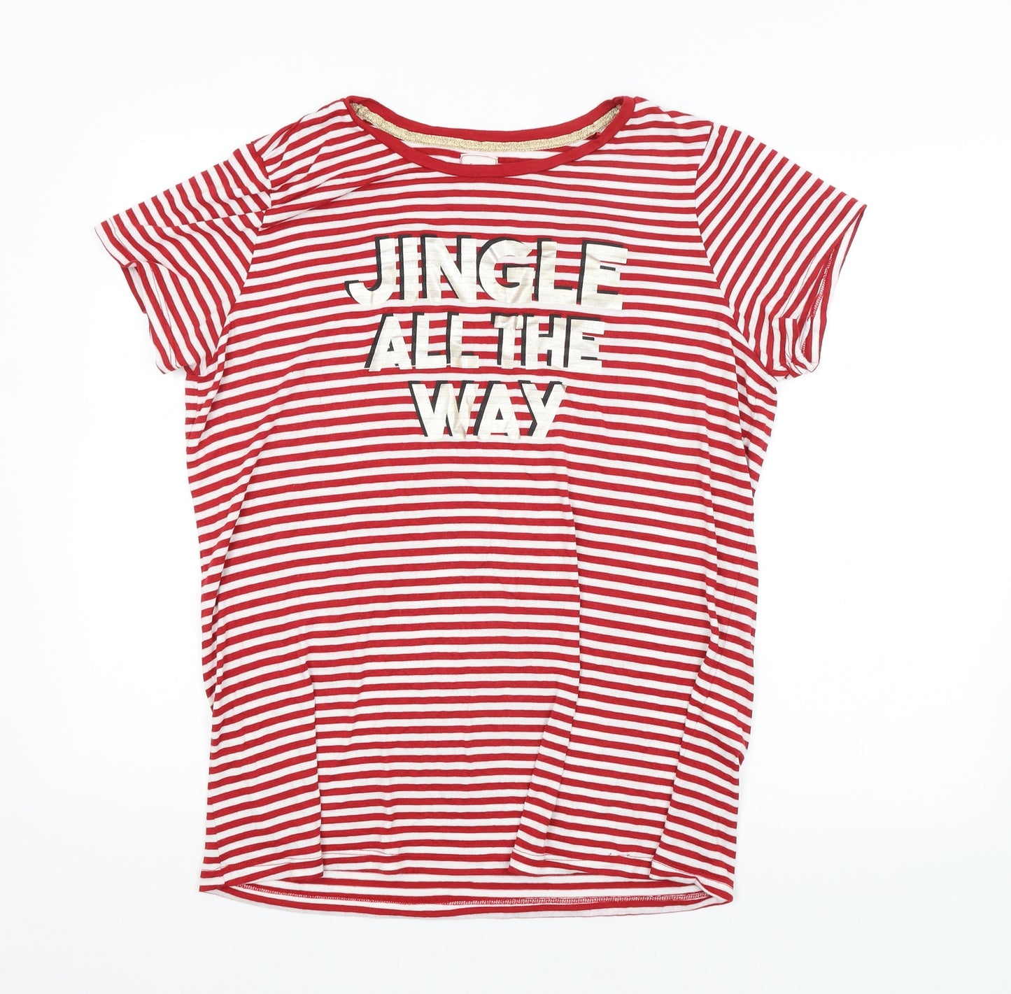 George Mens Red Striped   T-Shirt Size L  - CHRISTMAS