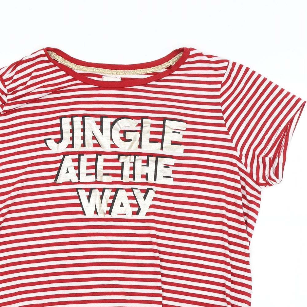 George Mens Red Striped   T-Shirt Size L  - CHRISTMAS