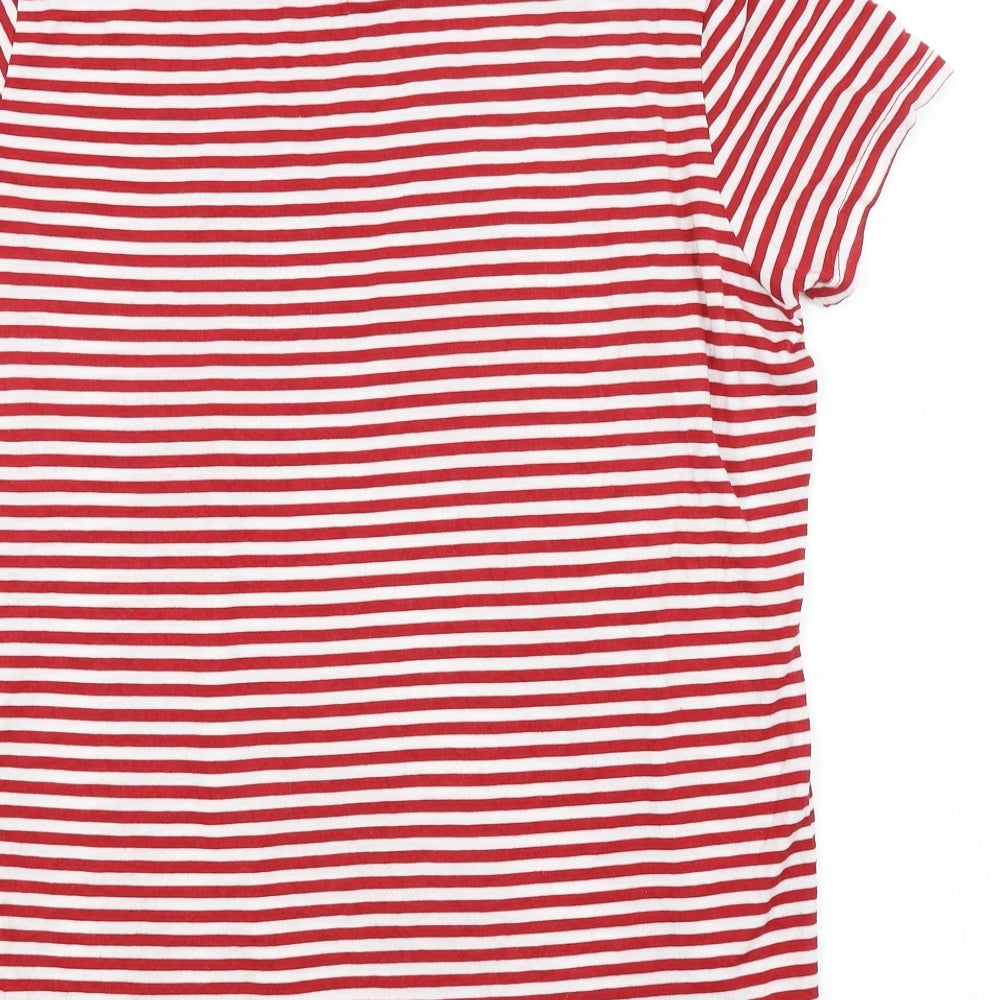 George Mens Red Striped   T-Shirt Size L  - CHRISTMAS