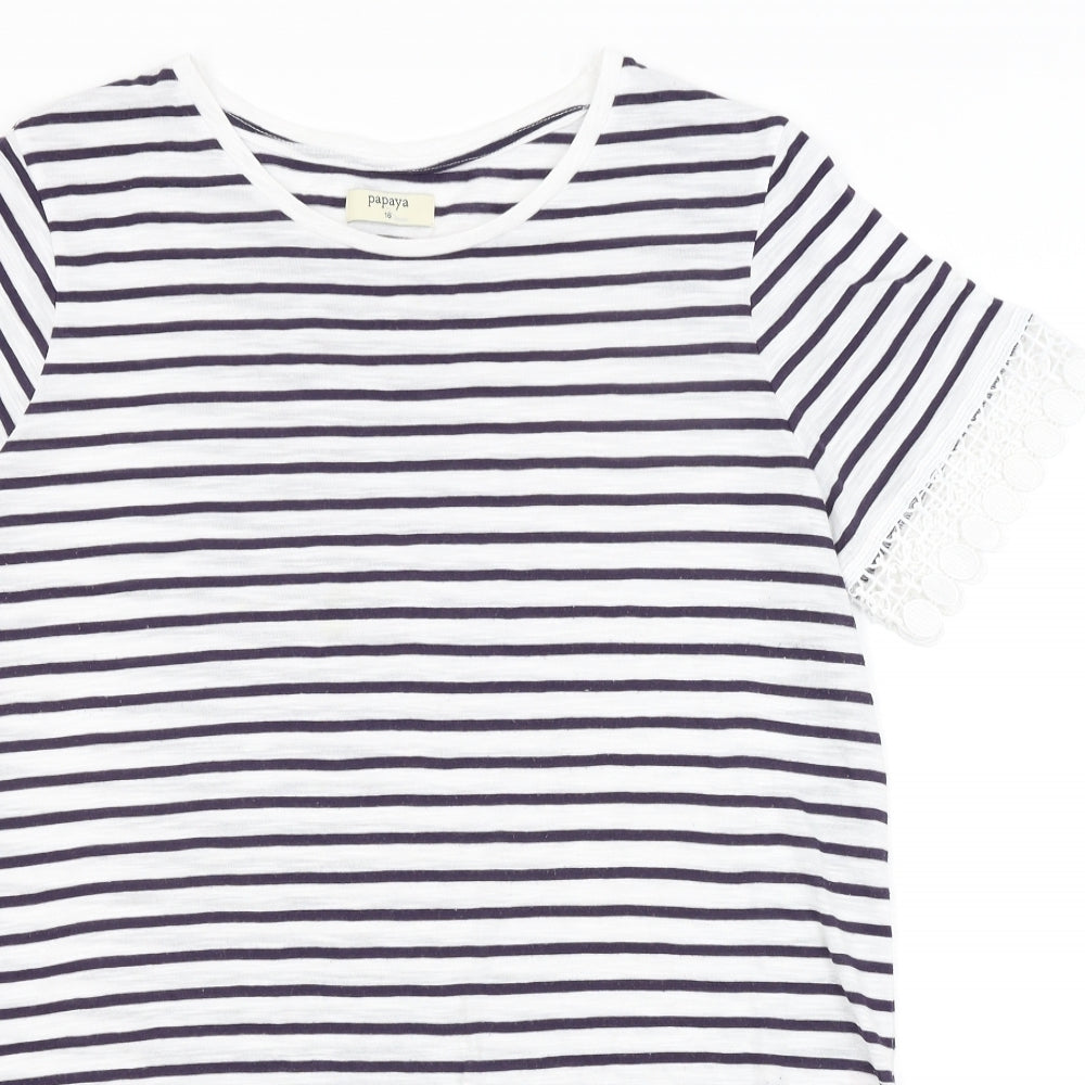 Papaya Womens White Striped  Basic Blouse Size 16