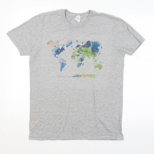 Preworn Mens Grey    T-Shirt Size M  - WORLD MAP