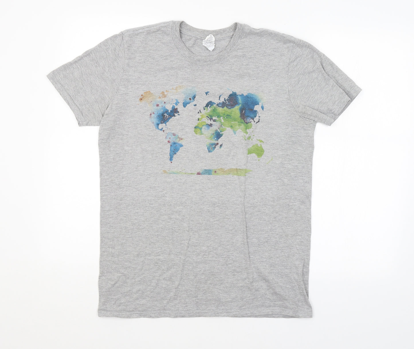 Preworn Mens Grey    T-Shirt Size M  - WORLD MAP