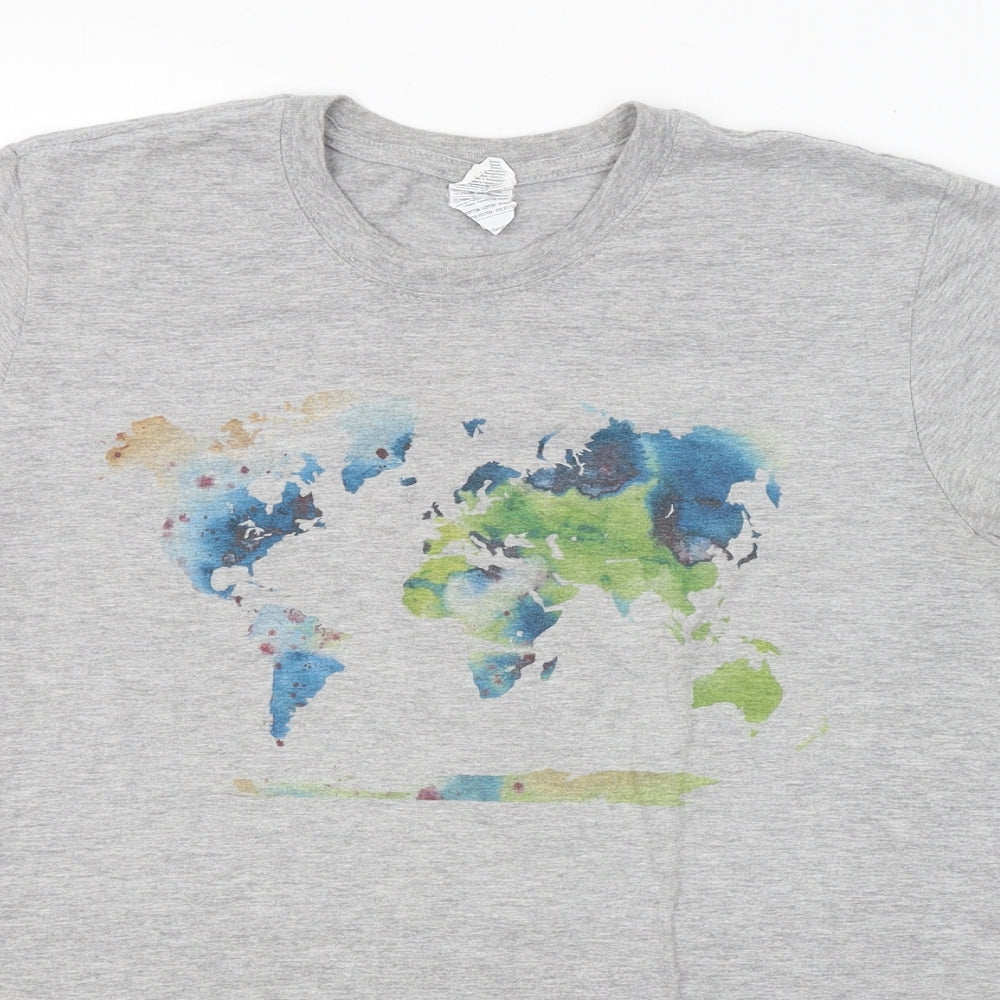 Preworn Mens Grey    T-Shirt Size M  - WORLD MAP
