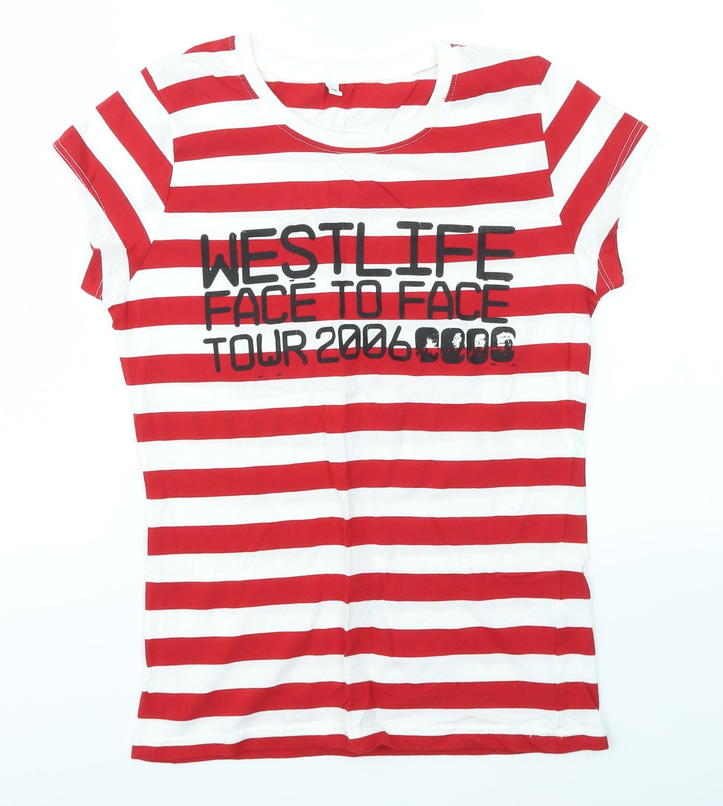 Continental Womens Red Striped  Basic T-Shirt Size M  - WESTLIFE FACE TO FACE TOUR 2006
