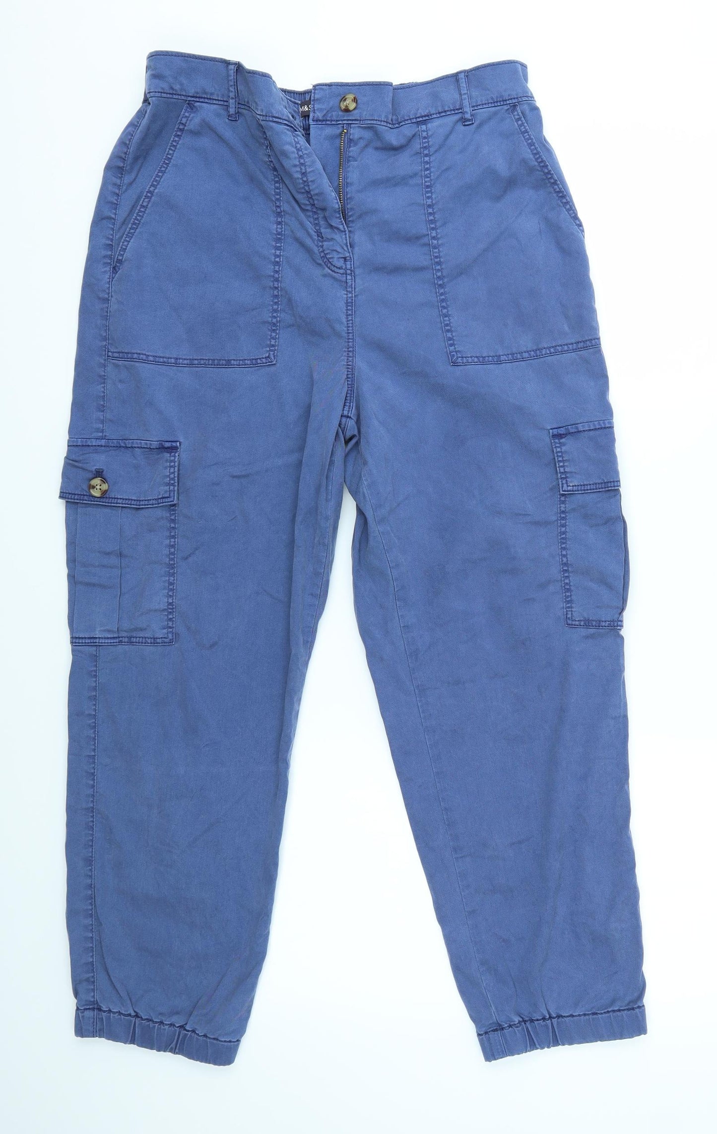 M&S Womens Blue   Cargo Trousers Size 12 L25 in - SHORT