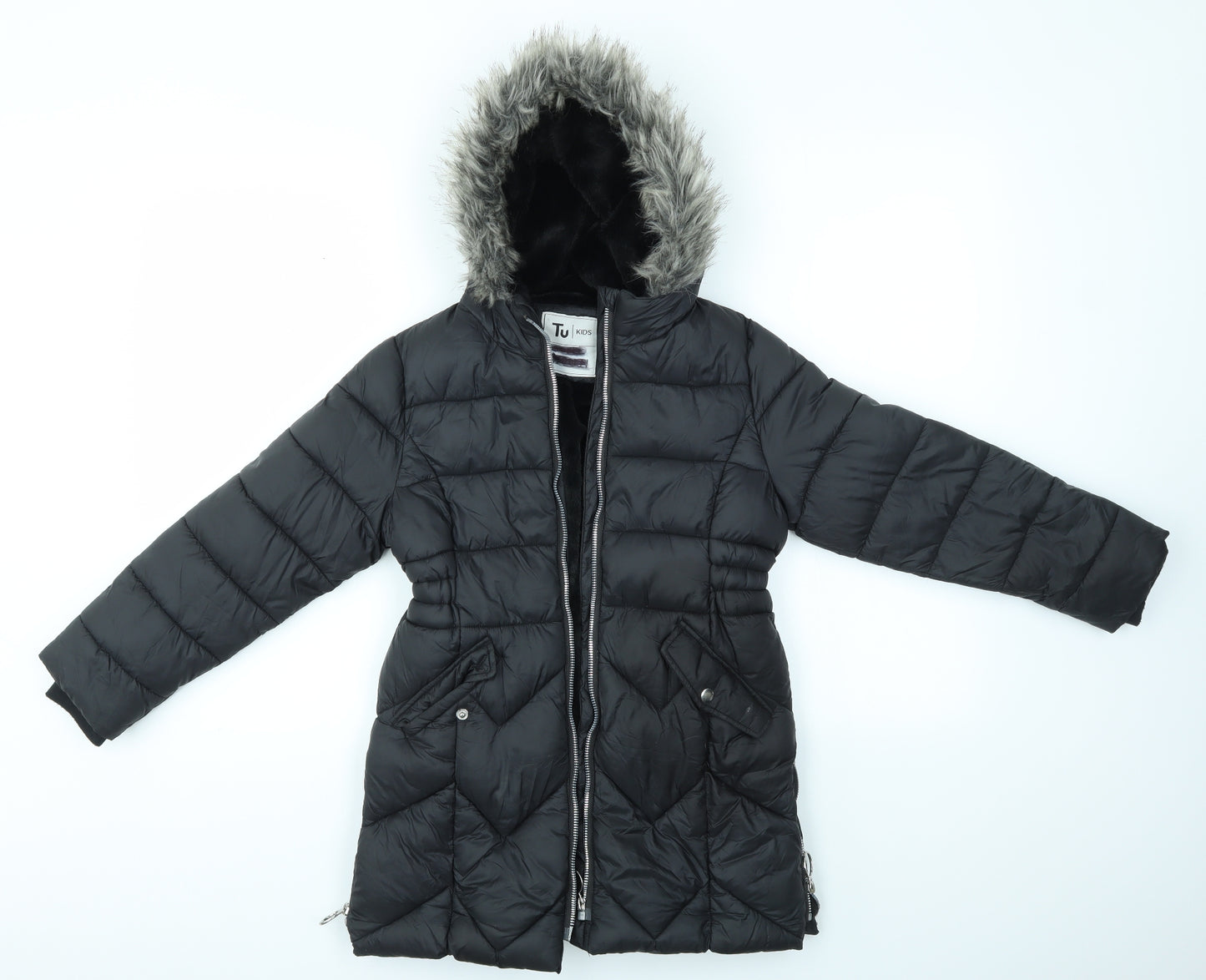 TU Girls Black   Overcoat Coat Size 7-8 Years