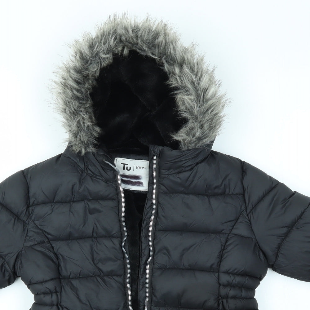 TU Girls Black   Overcoat Coat Size 7-8 Years