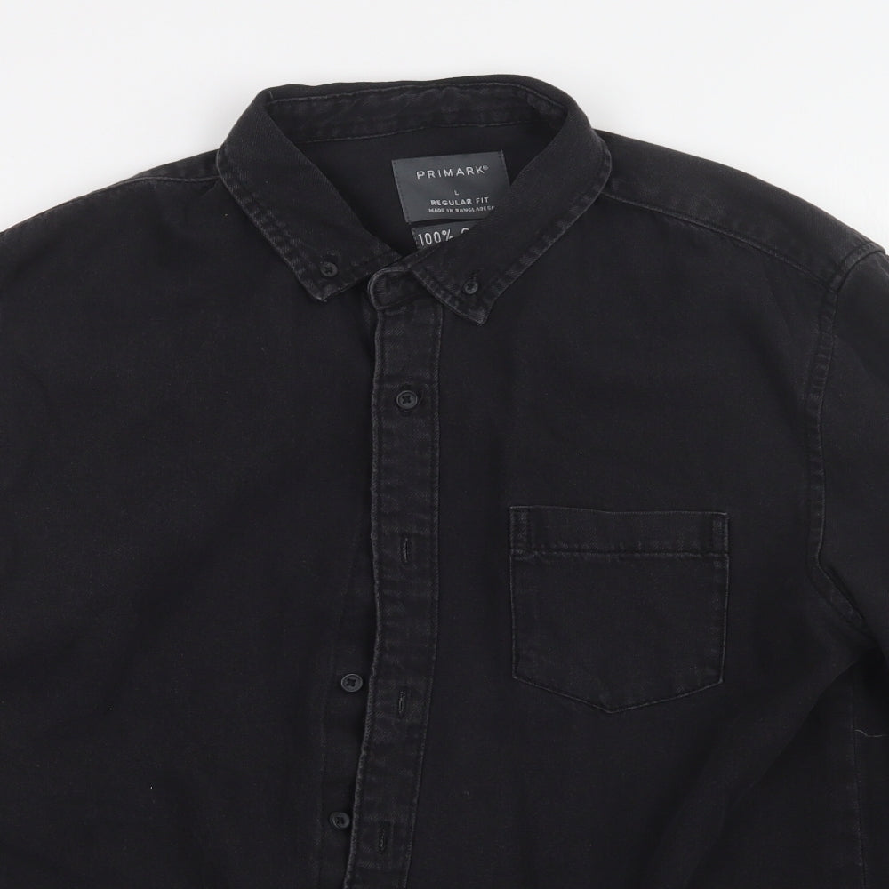 priamrk Mens Black  Denim  Button-Up Size L