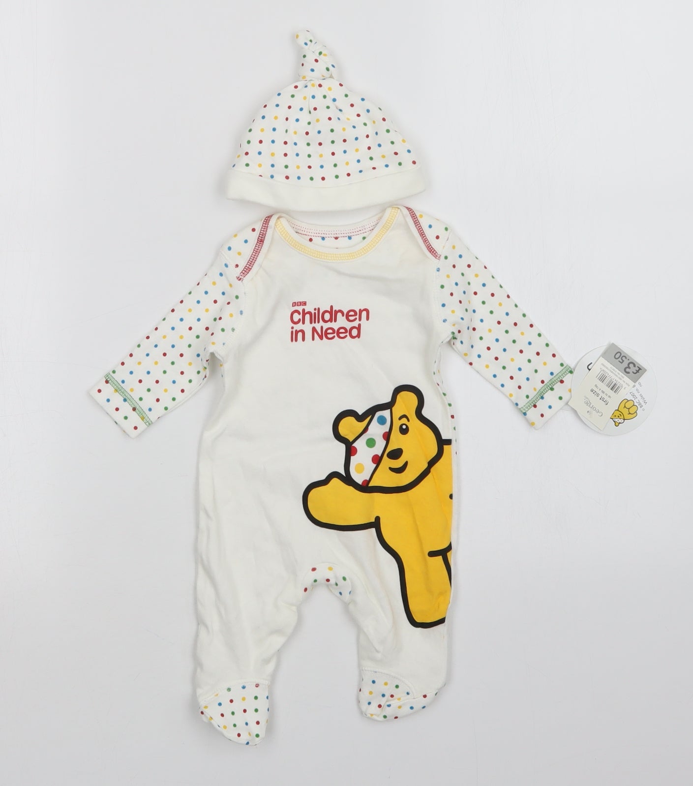 George Baby White Polka Dot  Babygrow One-Piece Size Newborn