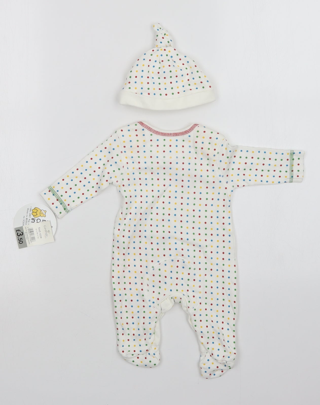 George Baby White Polka Dot  Babygrow One-Piece Size Newborn