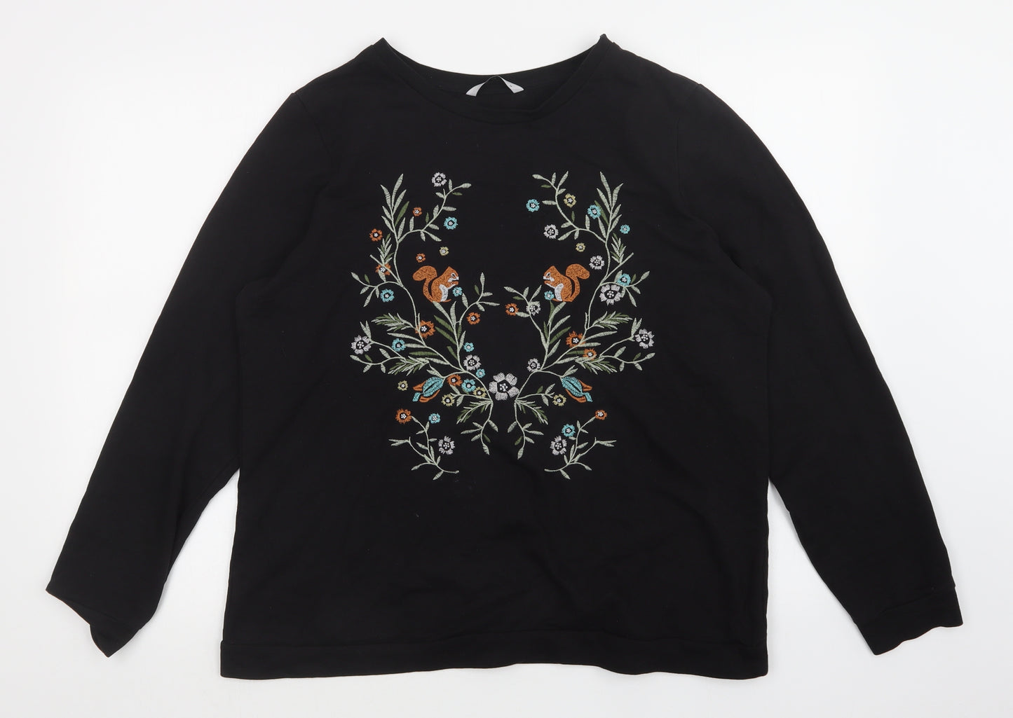 TU Womens Black Floral  Pullover Sweatshirt Size 16