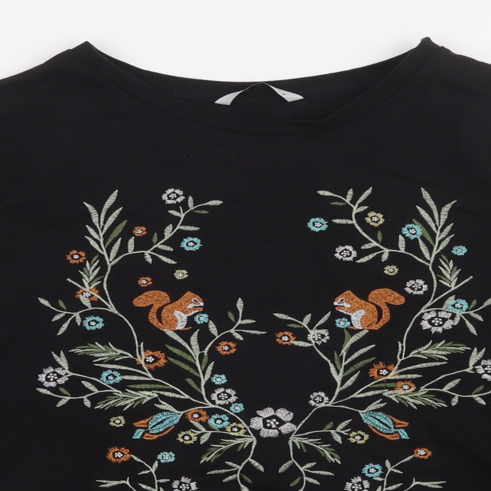 TU Womens Black Floral  Pullover Sweatshirt Size 16