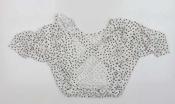 Boohoo Womens White Polka Dot Basic Blouse Size 8
