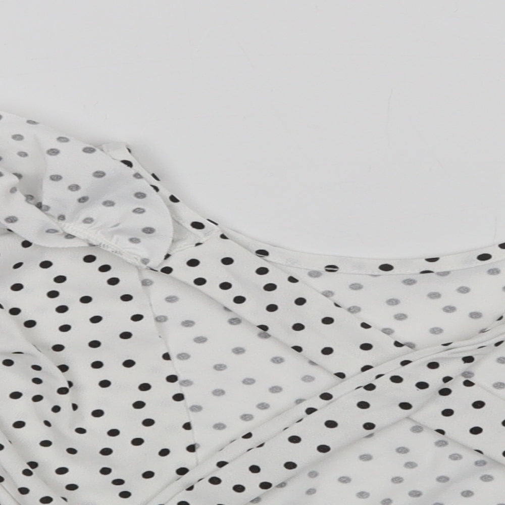 Boohoo Womens White Polka Dot  Basic Blouse Size 8