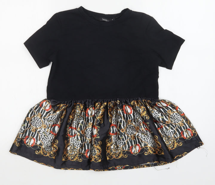 Boohoo Womens Black Animal Print Basic T-Shirt Size S