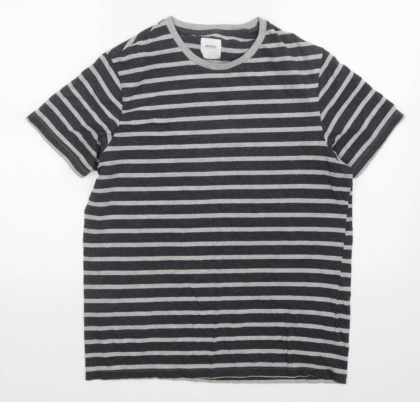 BURTON  Mens Grey Striped   T-Shirt Size L
