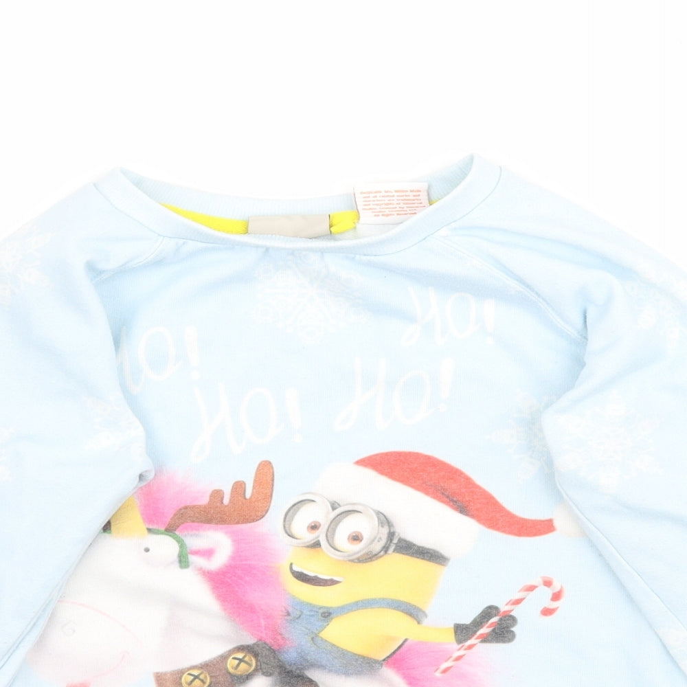 NEXT Girls Blue   Pullover Sweatshirt Size 7 Years  - Minions Christmas