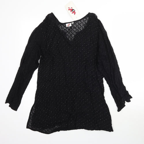 WOW Womens Black  Mesh Fit & Flare  Size S  - Flower embroidery short Dress/Long top