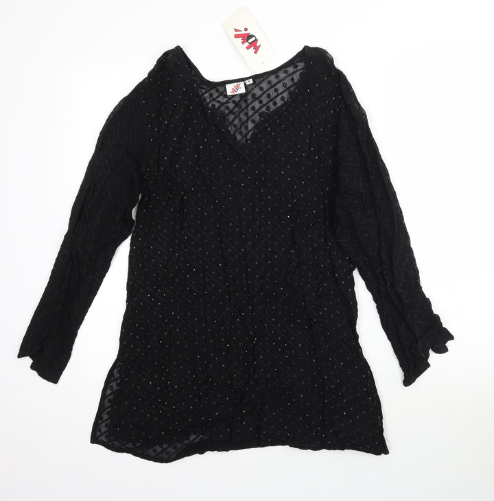 WOW Womens Black Mesh Fit & Flare Size S - Flower embroidery short Dress/Long top