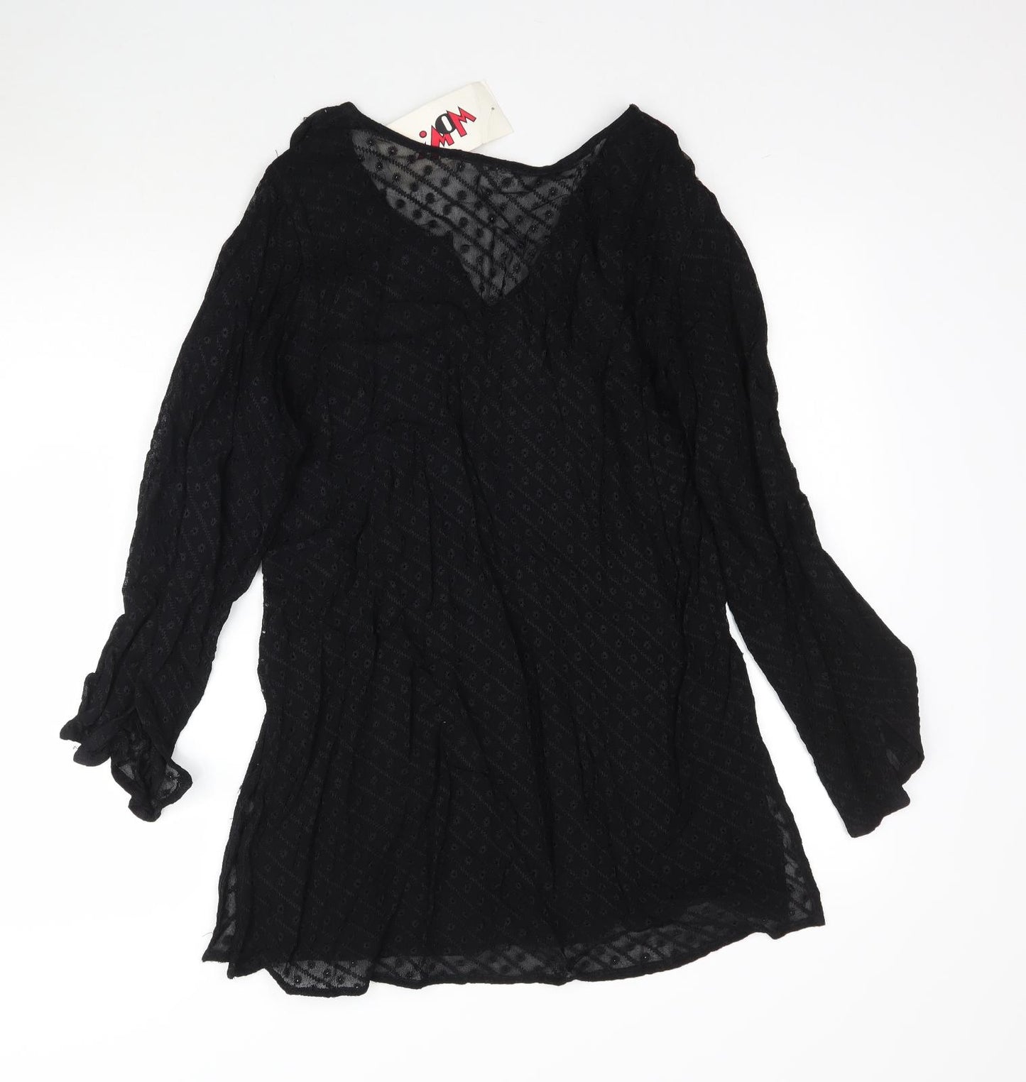 WOW Womens Black  Mesh Fit & Flare  Size S  - Flower embroidery short Dress/Long top