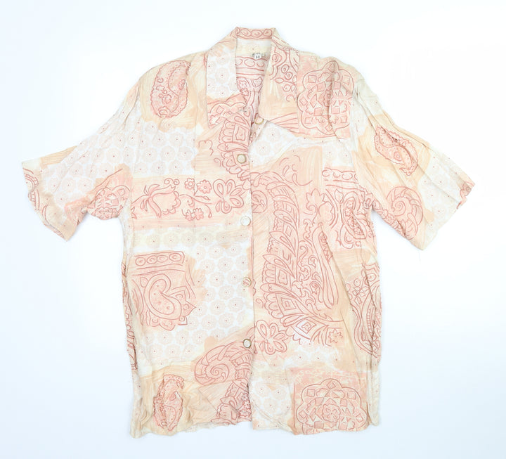 Preworn Womens Beige Paisley  Basic Button-Up Size 14